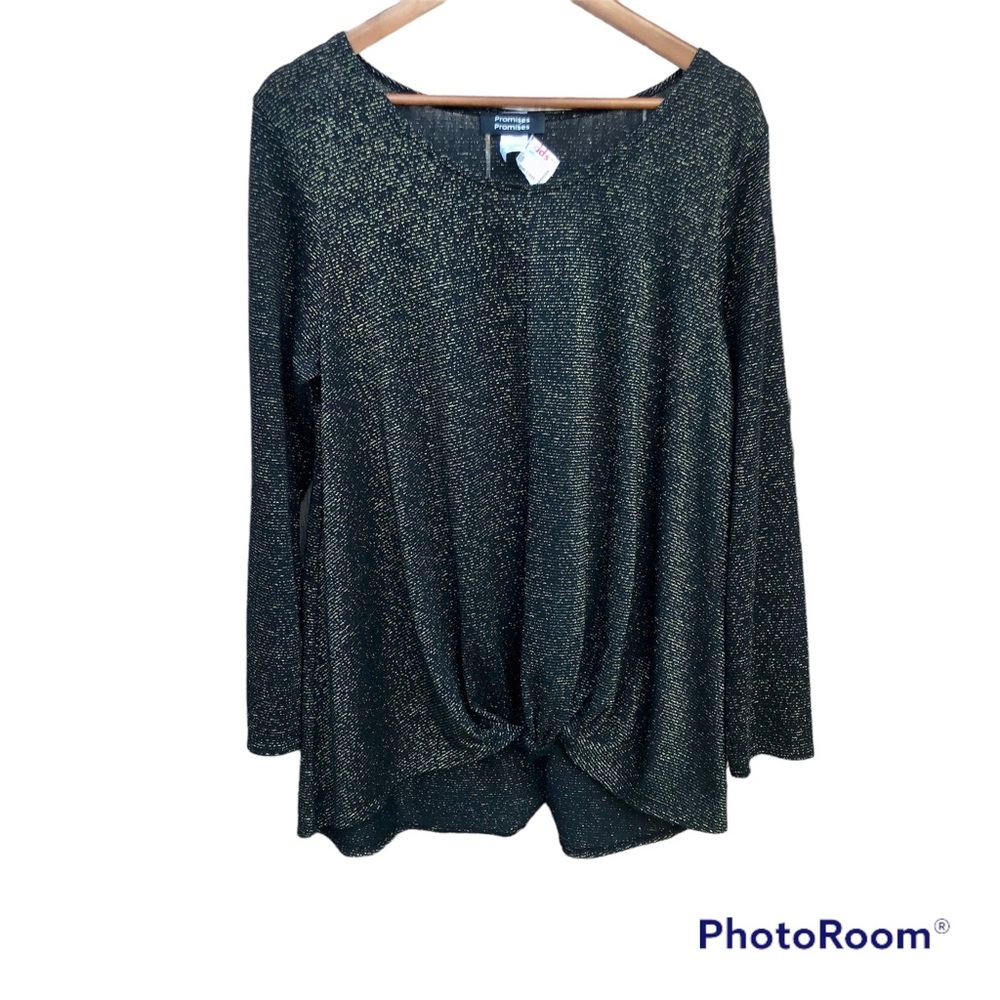 NWT Tie-front shirt size 3x Black Metallic Gold